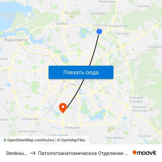 Зялёны Луг-6 to Патологоанатомическое Отделение Детской Патологии map