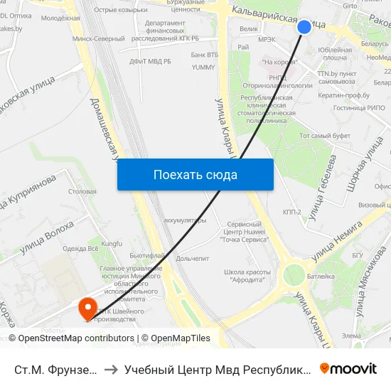 Ст.М. Фрунзенская to Учебный Центр Мвд Республики Беларусь map