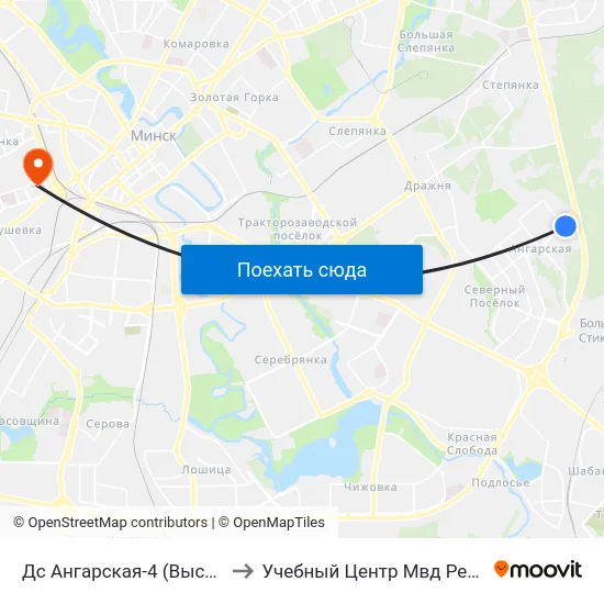 Дс Ангарская-4 (Высадка Пасажыраў) to Учебный Центр Мвд Республики Беларусь map