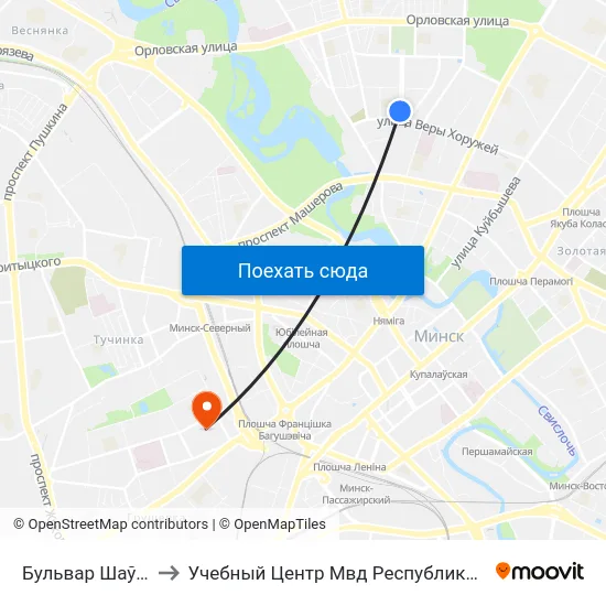 Бульвар Шаўчэнкі to Учебный Центр Мвд Республики Беларусь map