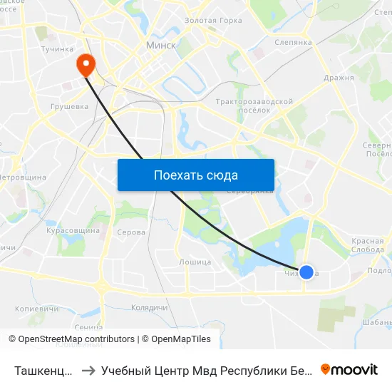 Ташкенцкая to Учебный Центр Мвд Республики Беларусь map