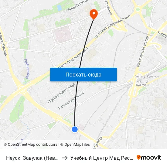 Неўскі Завулак (Невский Переулок) to Учебный Центр Мвд Республики Беларусь map