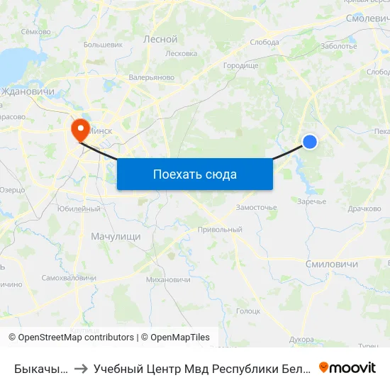 Быкачына to Учебный Центр Мвд Республики Беларусь map