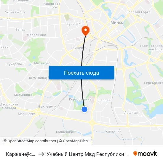 Каржанеўскага to Учебный Центр Мвд Республики Беларусь map