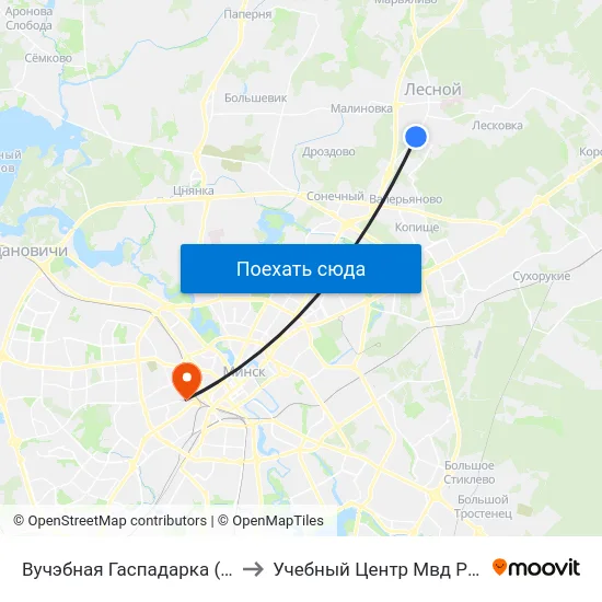 Вучэбная Гаспадарка (Учебное Хозяйство) to Учебный Центр Мвд Республики Беларусь map
