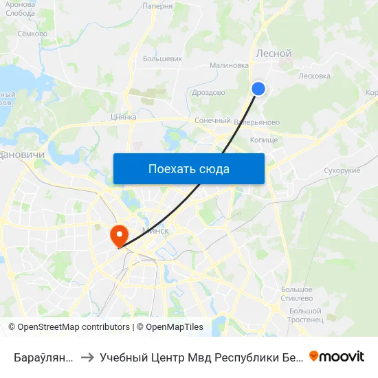 Бараўляны-6 to Учебный Центр Мвд Республики Беларусь map