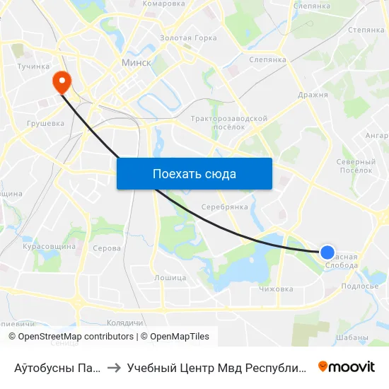 Аўтобусны Парк №6 to Учебный Центр Мвд Республики Беларусь map