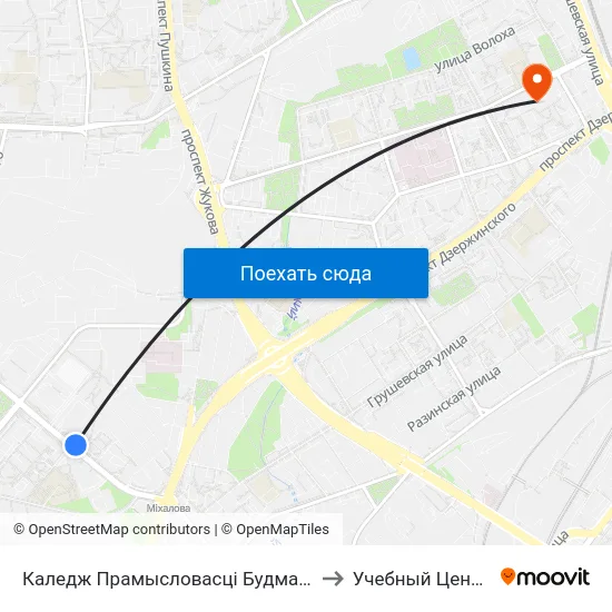 Каледж Прамысловасці Будматэрыялаў (Колледж Промышленности Стройматериалов) to Учебный Центр Мвд Республики Беларусь map
