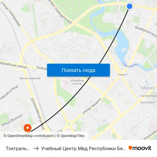 Тэатральная to Учебный Центр Мвд Республики Беларусь map