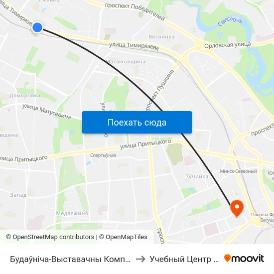 Будаўніча-Выставачны Комплекс (Строительно-Выставочный Комплекс) to Учебный Центр Мвд Республики Беларусь map
