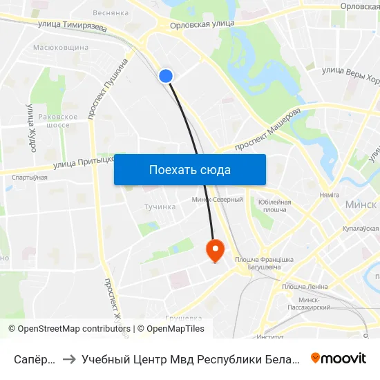 Сапёраў to Учебный Центр Мвд Республики Беларусь map