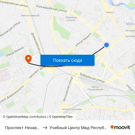 Проспект Независимости to Учебный Центр Мвд Республики Беларусь map