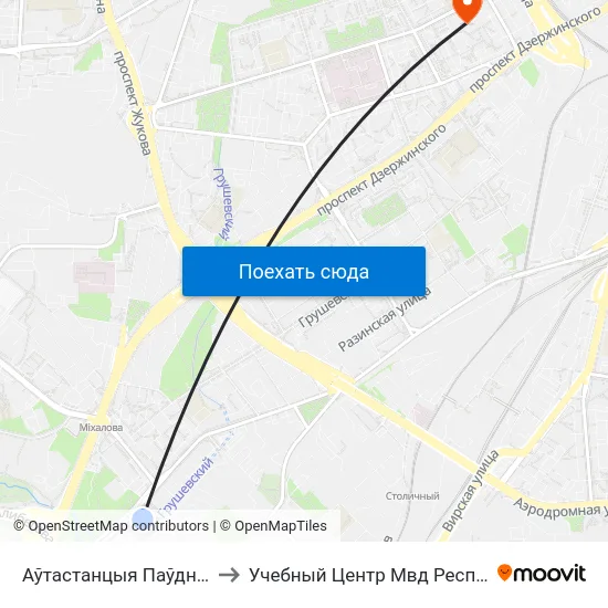 Аўтастанцыя Паўднёва-Заходняя to Учебный Центр Мвд Республики Беларусь map