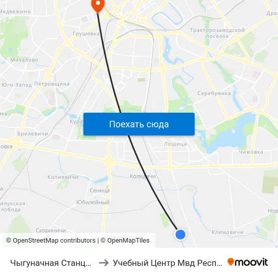 Чыгуначная Станцыя Калядзічы to Учебный Центр Мвд Республики Беларусь map
