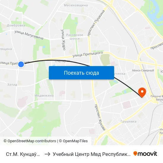Ст.М. Кунцаўшчына to Учебный Центр Мвд Республики Беларусь map