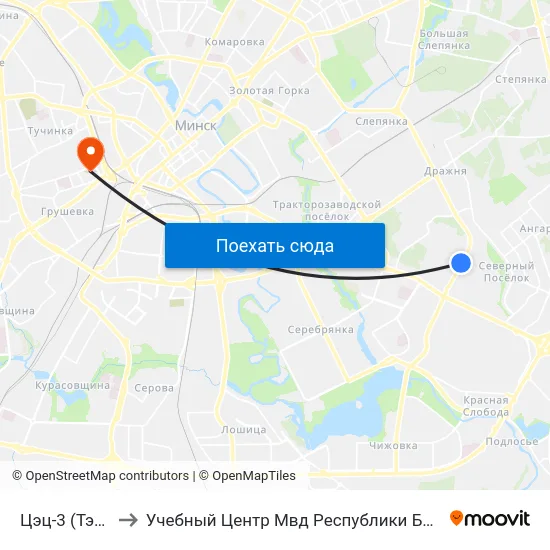 Цэц-3 (Тэц-3) to Учебный Центр Мвд Республики Беларусь map