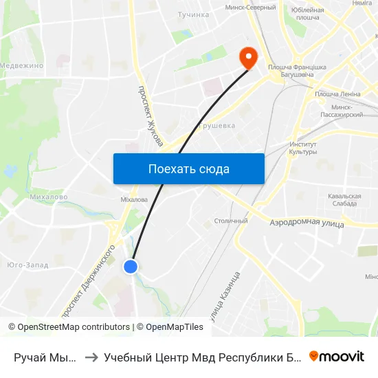 Ручай Мышка to Учебный Центр Мвд Республики Беларусь map