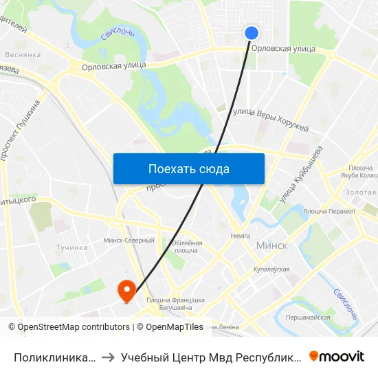 Поликлиника- №16 to Учебный Центр Мвд Республики Беларусь map