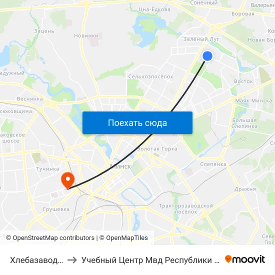 Хлебазавод № 5 to Учебный Центр Мвд Республики Беларусь map