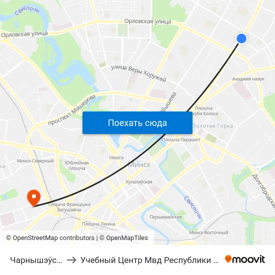 Чарнышэўскага to Учебный Центр Мвд Республики Беларусь map