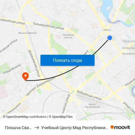 Плошча Свабоды to Учебный Центр Мвд Республики Беларусь map