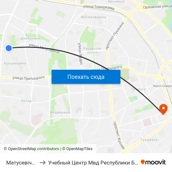 Матусевіча, 88 to Учебный Центр Мвд Республики Беларусь map