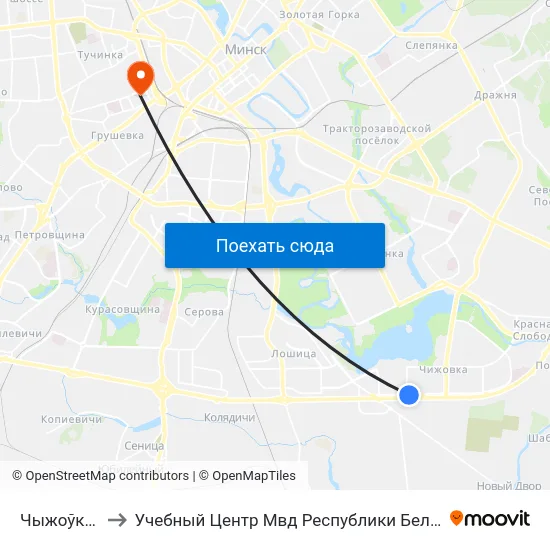 Чыжоўка-2 to Учебный Центр Мвд Республики Беларусь map