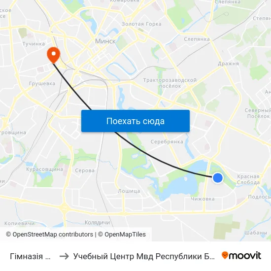 Гімназія №25 to Учебный Центр Мвд Республики Беларусь map