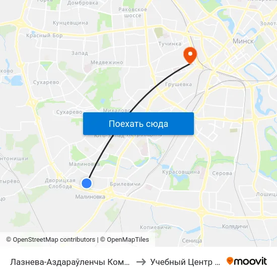 Лазнева-Аздараўленчы Комплекс (Банно-Оздоровительный Комплекс) to Учебный Центр Мвд Республики Беларусь map