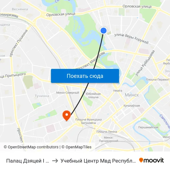 Палац Дзяцей І Моладзі to Учебный Центр Мвд Республики Беларусь map