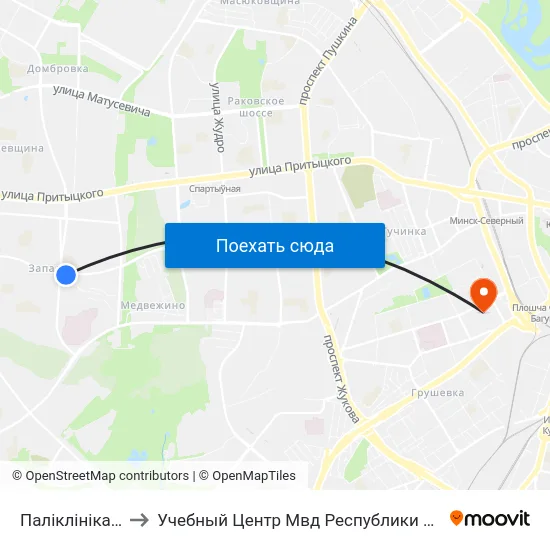 Паліклініка №2 to Учебный Центр Мвд Республики Беларусь map
