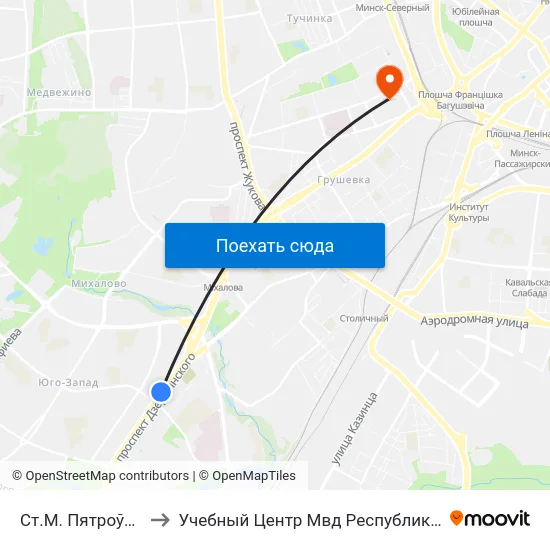 Ст.М. Пятроўшчына to Учебный Центр Мвд Республики Беларусь map