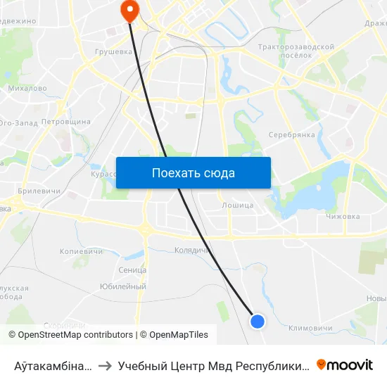 Аўтакамбінат №5 to Учебный Центр Мвд Республики Беларусь map