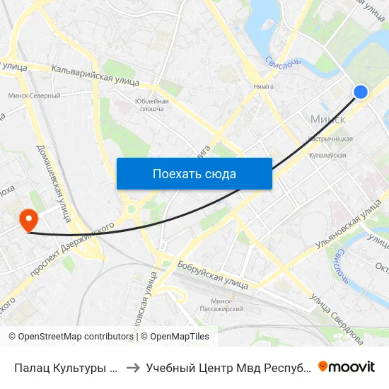 Палац Культуры Ветэранаў to Учебный Центр Мвд Республики Беларусь map