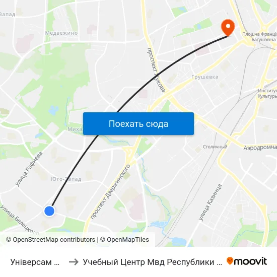 Універсам Брэст to Учебный Центр Мвд Республики Беларусь map