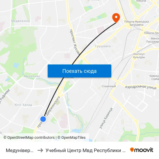 Медуніверсітэт to Учебный Центр Мвд Республики Беларусь map