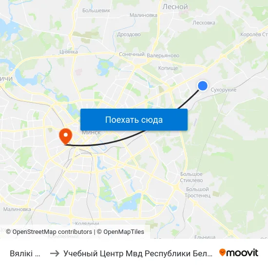 Вялікі Лес to Учебный Центр Мвд Республики Беларусь map