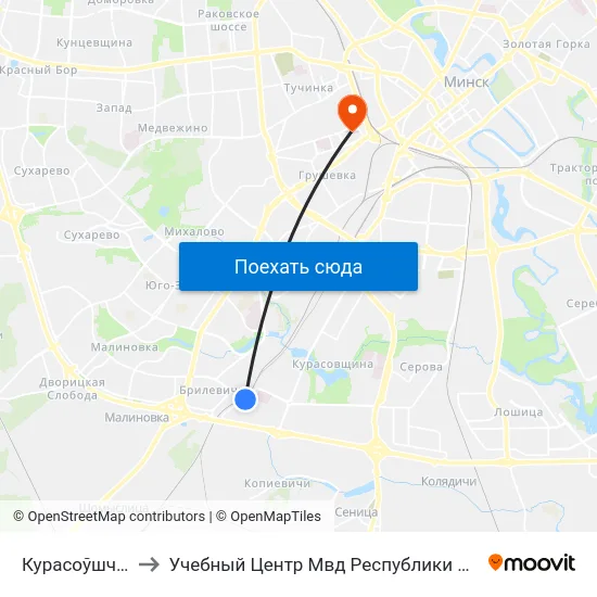 Курасоўшчына to Учебный Центр Мвд Республики Беларусь map