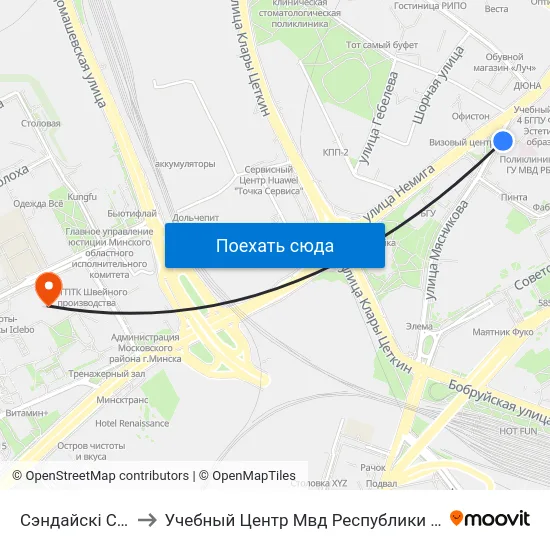 Сэндайскі Сквер to Учебный Центр Мвд Республики Беларусь map