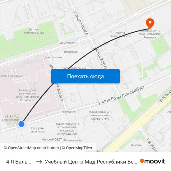 4-Я Бальніца to Учебный Центр Мвд Республики Беларусь map