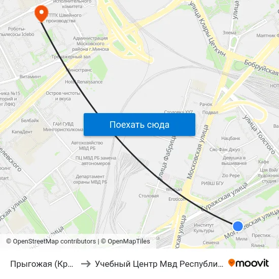 Прыгожая (Красивая) to Учебный Центр Мвд Республики Беларусь map