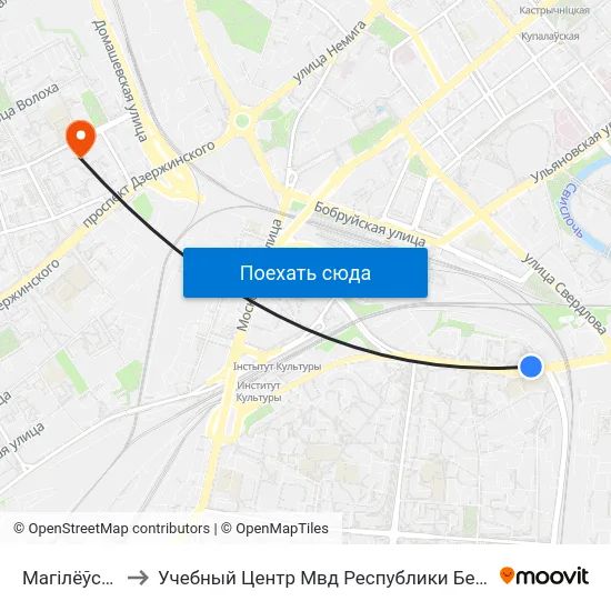 Магілёўская to Учебный Центр Мвд Республики Беларусь map