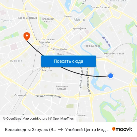 Веласіпедны Завулак (Велосипедный Переулок) to Учебный Центр Мвд Республики Беларусь map