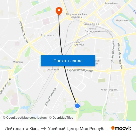 Лейтэнанта Кіжаватава to Учебный Центр Мвд Республики Беларусь map