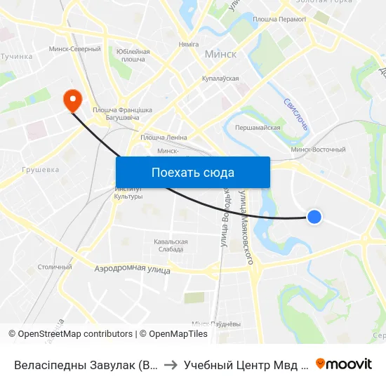 Веласіпедны Завулак (Велосипедный Переулок) to Учебный Центр Мвд Республики Беларусь map