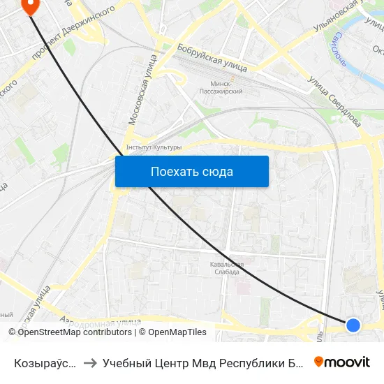 Козыраўская to Учебный Центр Мвд Республики Беларусь map