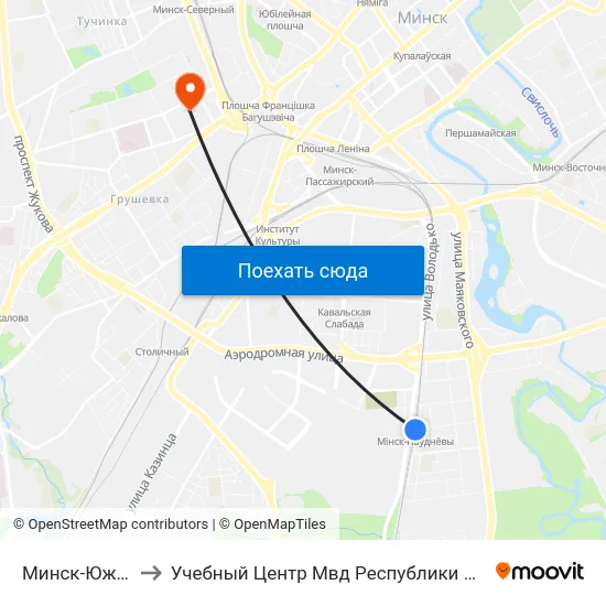 Минск-Южный to Учебный Центр Мвд Республики Беларусь map