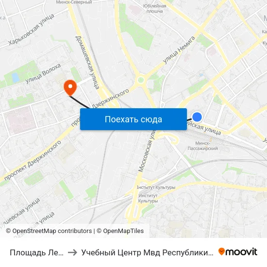 Площадь Ленина to Учебный Центр Мвд Республики Беларусь map