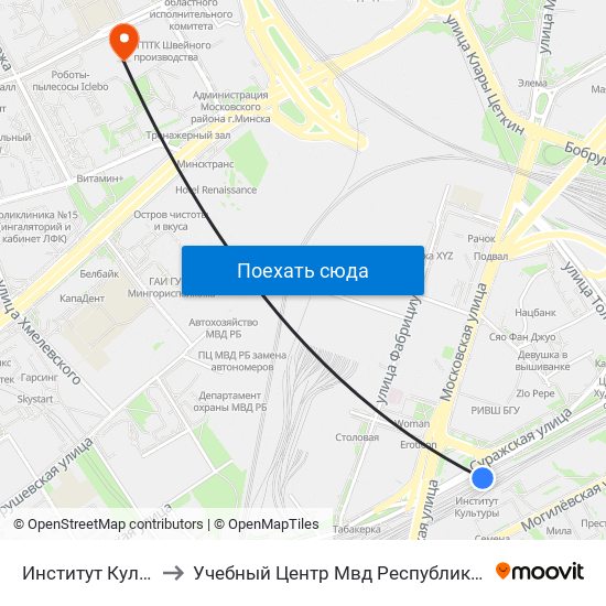 Институт Культуры to Учебный Центр Мвд Республики Беларусь map
