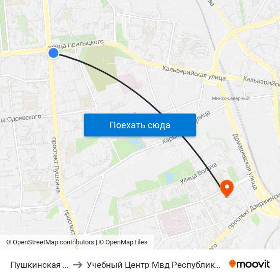 Пушкинская Ст.М. to Учебный Центр Мвд Республики Беларусь map